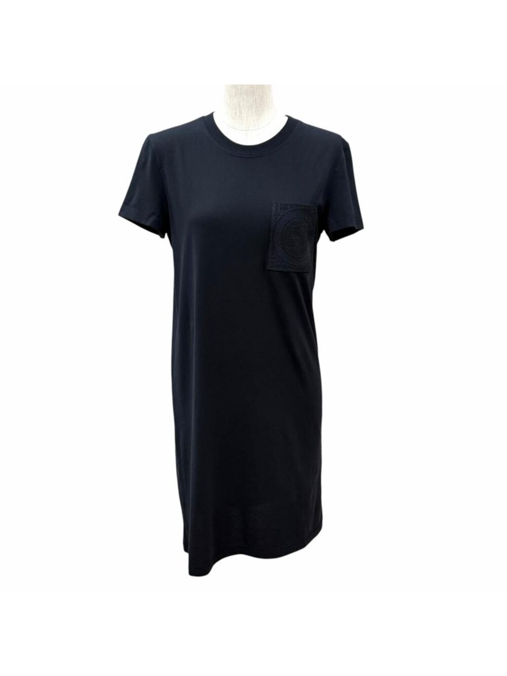 Hermes Cotton 100% Embroidery Pocket Short Sleeve T-Shirt Dress Black 34